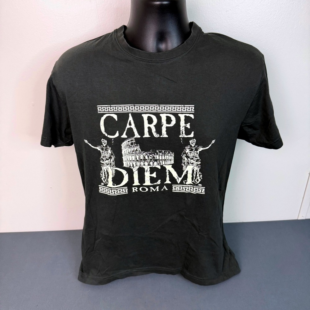Smartee T-Shirt Mens L Carpe Diem Roma Graphic Tee Charcoal Grey Cotton